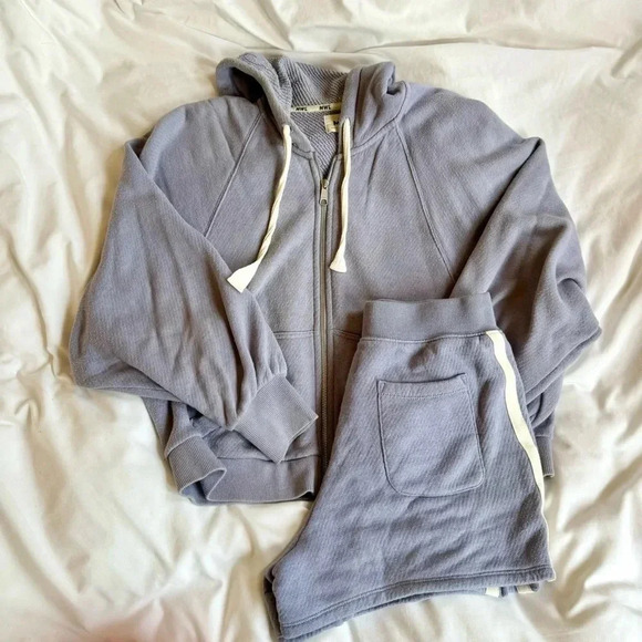 Madewell MWL AiryTerry Cocoon Hoodie Sweatshirt Zip Up Shorts Set Purple XS - Picture 2 of 14